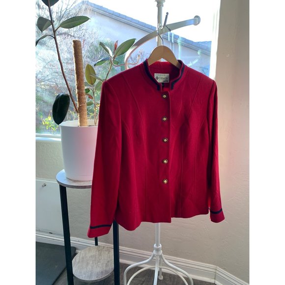 Kasper for Dillards Red Blazer Size 12 Lined 5 Button Stand Collar Holiday 6618 - Picture 13 of 14